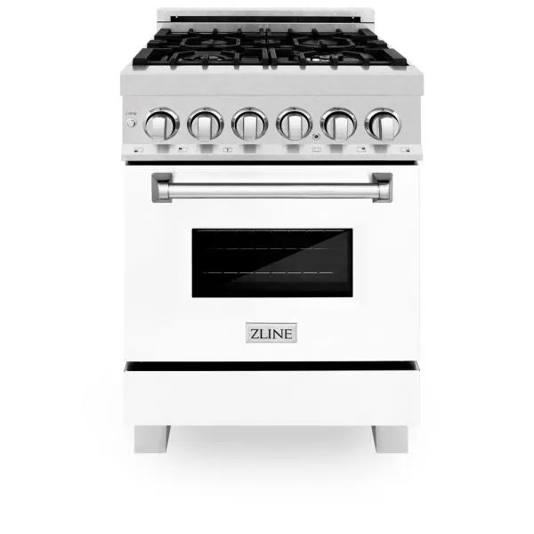 ZLINE 24 in. Professional Dual Fuel Range in DuraSnow® Stainless Steel with White Matte Door (RAS-WM-24)